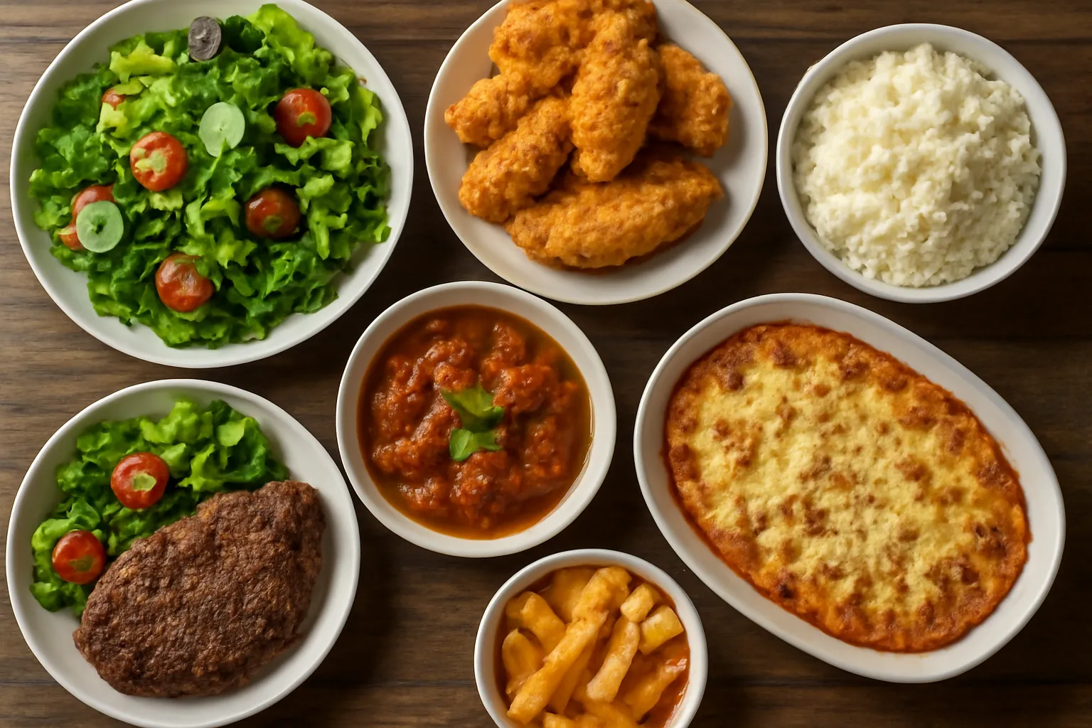 Nhiều đĩa món khác nhau bày trên bàn